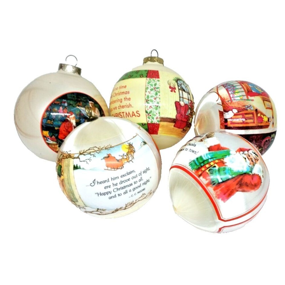 Vtg Lot of 5 Satin Christmas Ornaments Nostalgic Old Fashion 1970's